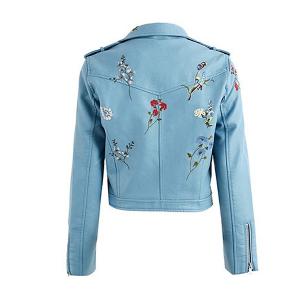 NWT Embroidered Vegan Leather Jacket - Picture 3 of 5